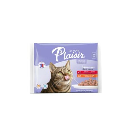 PLAISIR PACK POCHON 4x85gr WITH POULET & BOEUF IN GRAVY