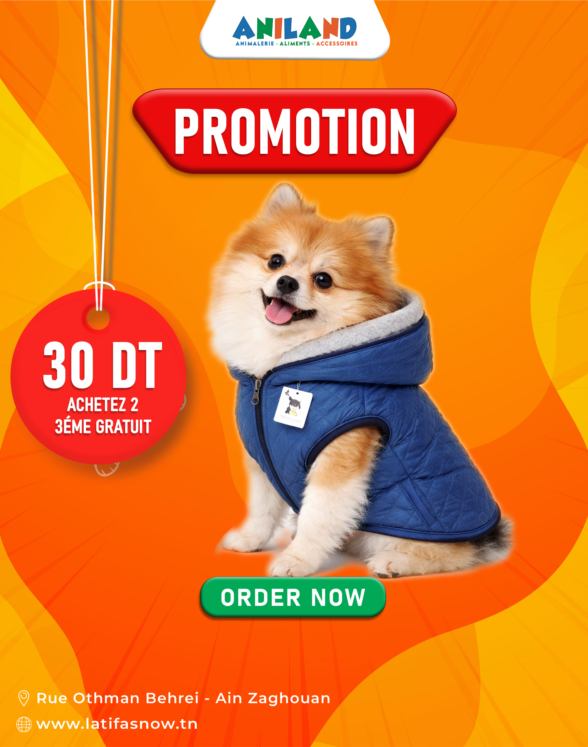 Doudoune Bleue Matelassée pour Chien avec Capuche – Veste d’Hiver Zippée