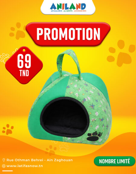 🐾 Niche Cocoon Verte à Motif Ludique pour Chat & Petit Chien – Confort & Bonne Humeur
